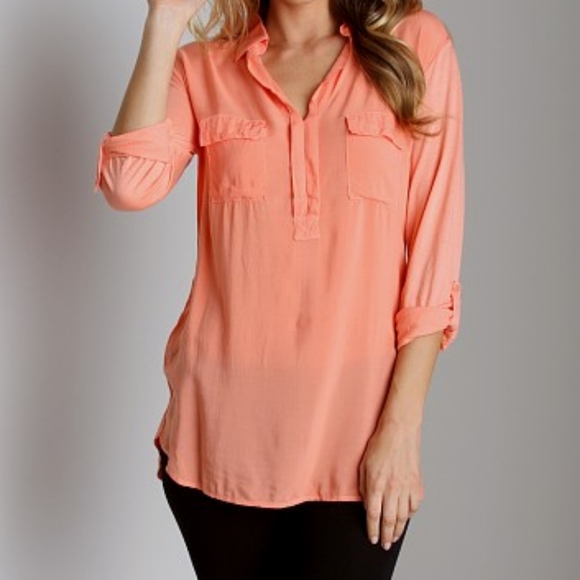 Splendid Shirting Medium Long Sleeve Top In Apricot - Picture 9 of 10